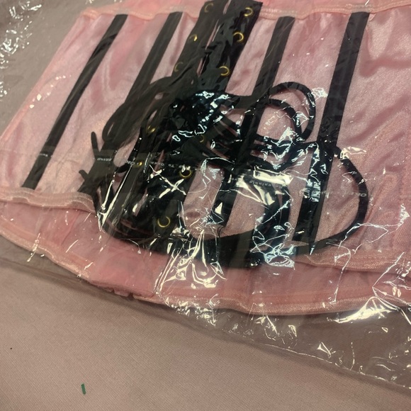 Women Pink  Satin Underbust Corset 7 Til Midnight Zip up Lace up Waist Cincher M - Picture 5 of 6